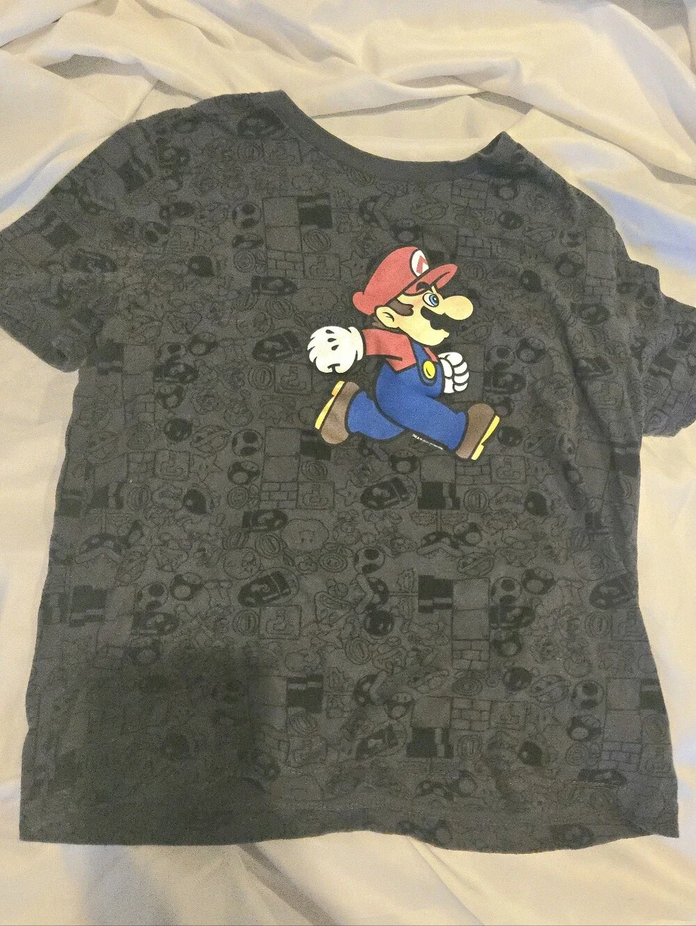 Old Navy Boy's Gray Kids Super Mario Tee with Red, Blue Subtle Game Patterns 8